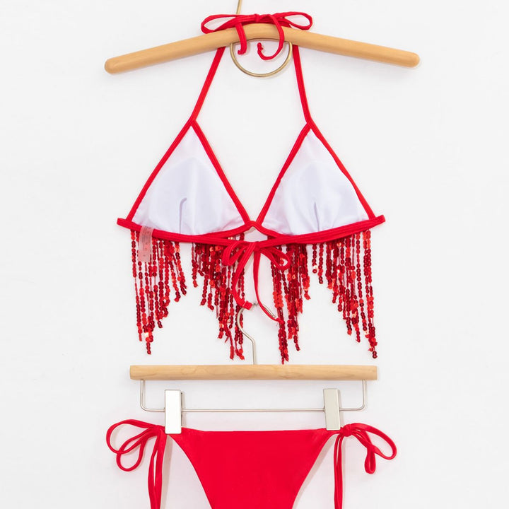 Damen Bikini-Set mit glitzernden Pailletten und verspielten Bindebändern Drune