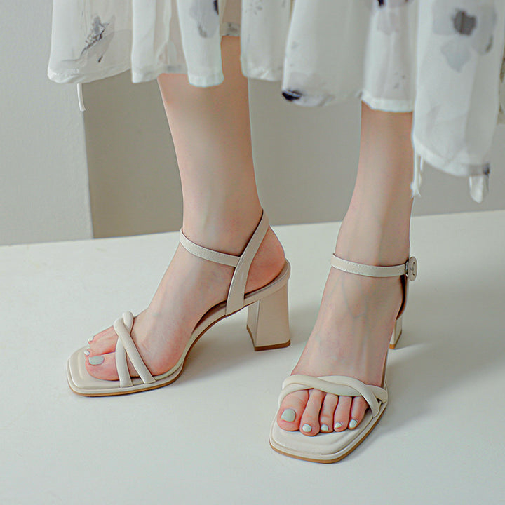 Damen Chunky Block-Absatz Riemchen Sandalen Drune