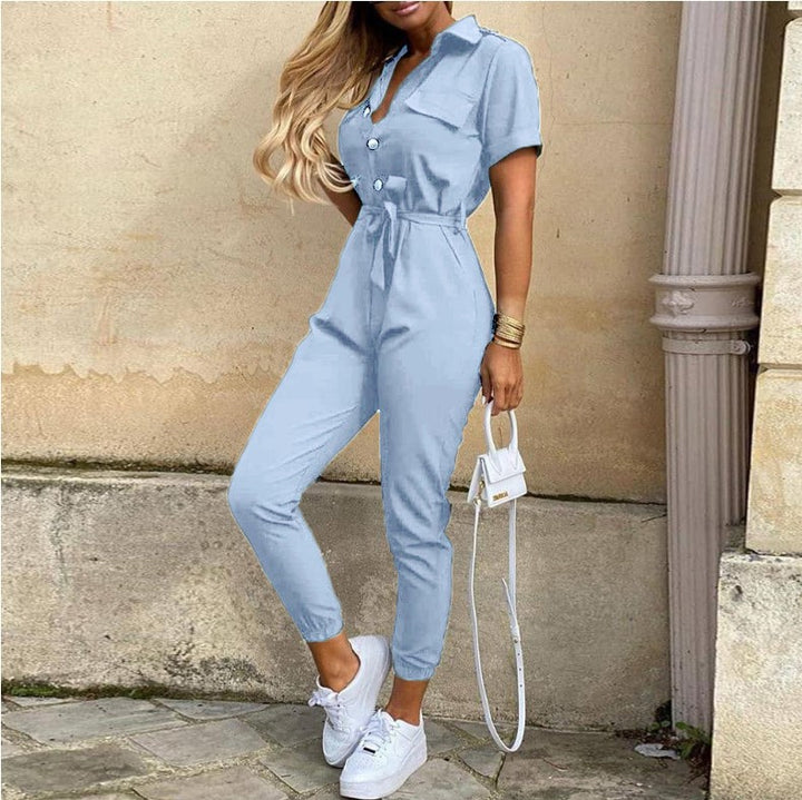 Damen Praktischer Overall mit elegantem Kragen und Taillengürtel Drune