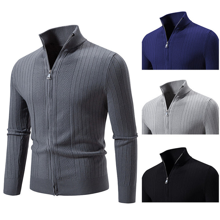 Herren stylische Strickjacke mit hohem Stehkragen und modischem Reißverschluss Drune