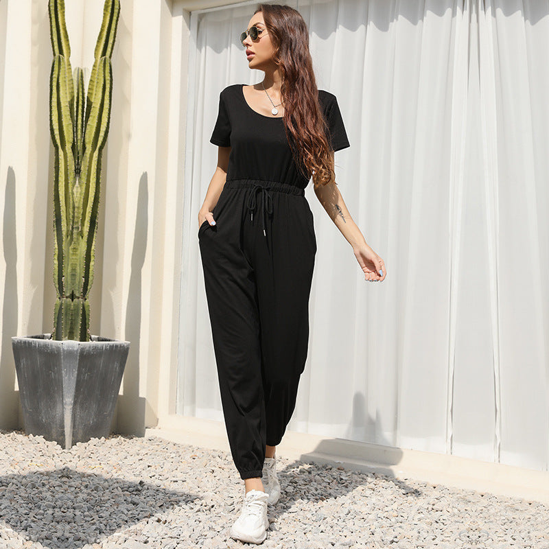 Damen komfortabler Jumpsuit mit elastischem Taillenzug und praktischen Seitentaschen Drune