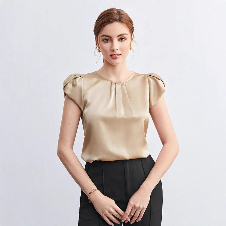 Damen elegante Bluse mit strukturierten Puffärmeln Drune