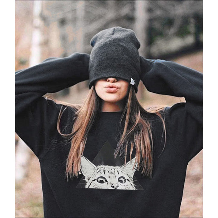 Damen Sweatshirt mit Katzenmotiv und kreativem geometrischen Design Drune