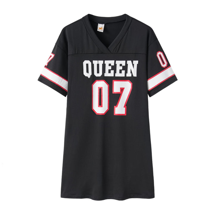 Damen Sportliches Oversized T-Shirt mit V-Ausschnitt und Druckdetails Drune