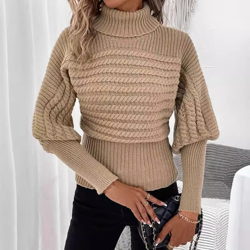 Damen Modischer Rollkragenpullover mit strukturiertem Design Drune