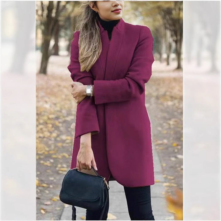 Damen nan taillierter Longblazer-Mantel mit Stehkragen und verdeckter Verschlussleiste Drune