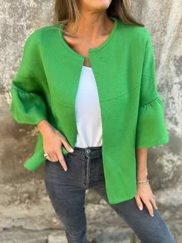 Damen Modische Jacke mit weitem Ärmel und leicht strukturiertem Stoff Drune