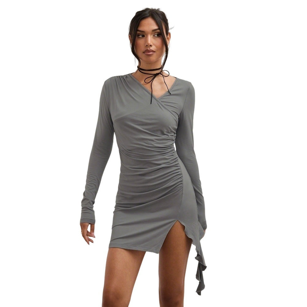 Damen Wickelminikleid mit dekorativer Raffung und asymmetrischem Saum Drune
