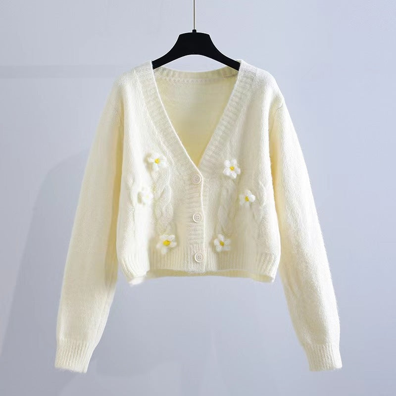 Damen verspielter Strickjacke mit Blumenmuster Drune
