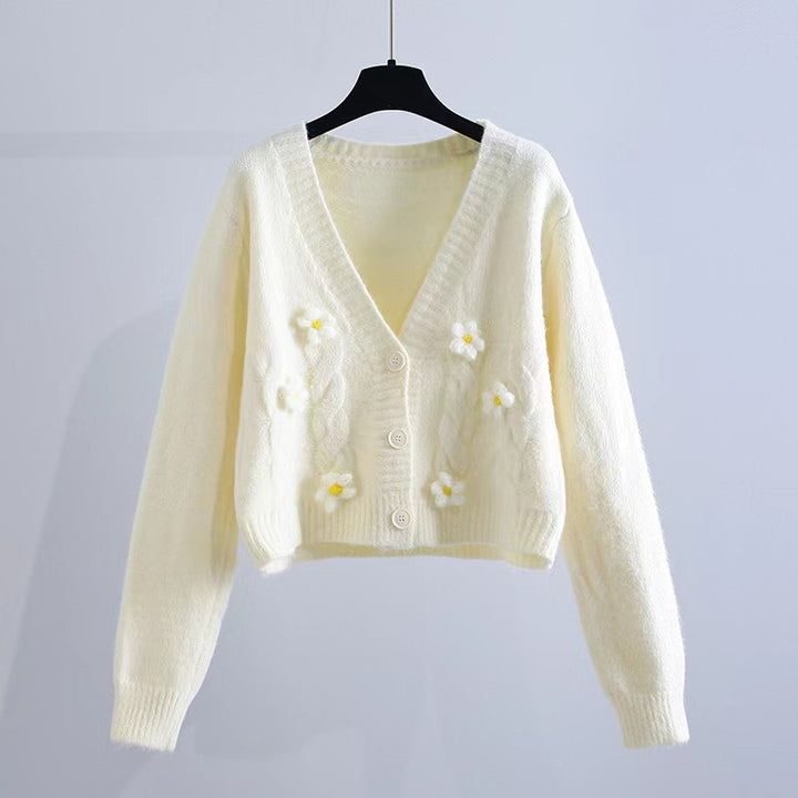 Damen verspielter Strickjacke mit Blumenmuster Drune