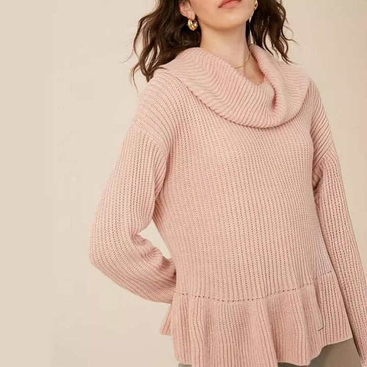 Damen Gemütlicher Strickpullover mit weitem Kragen und voluminösem Saum Drune