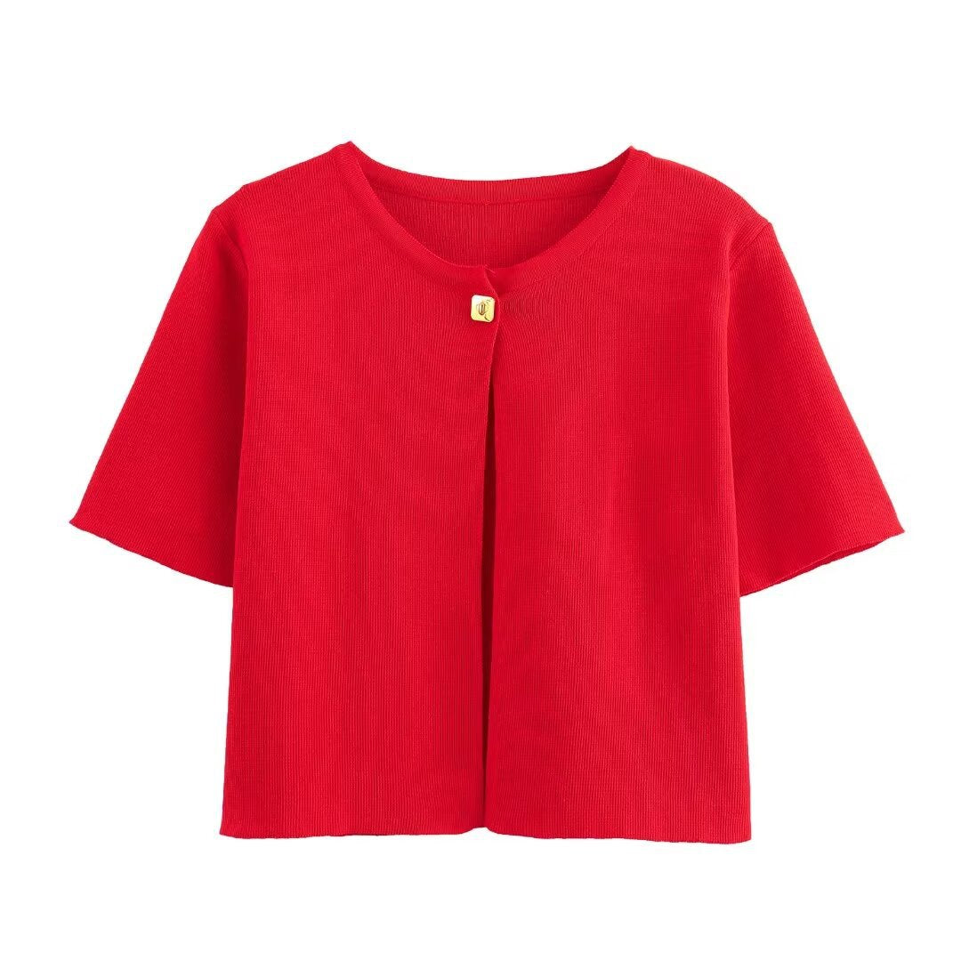 Damen Relaxed Fit Button-Up Cardigan mit kurzen Ärmeln Drune