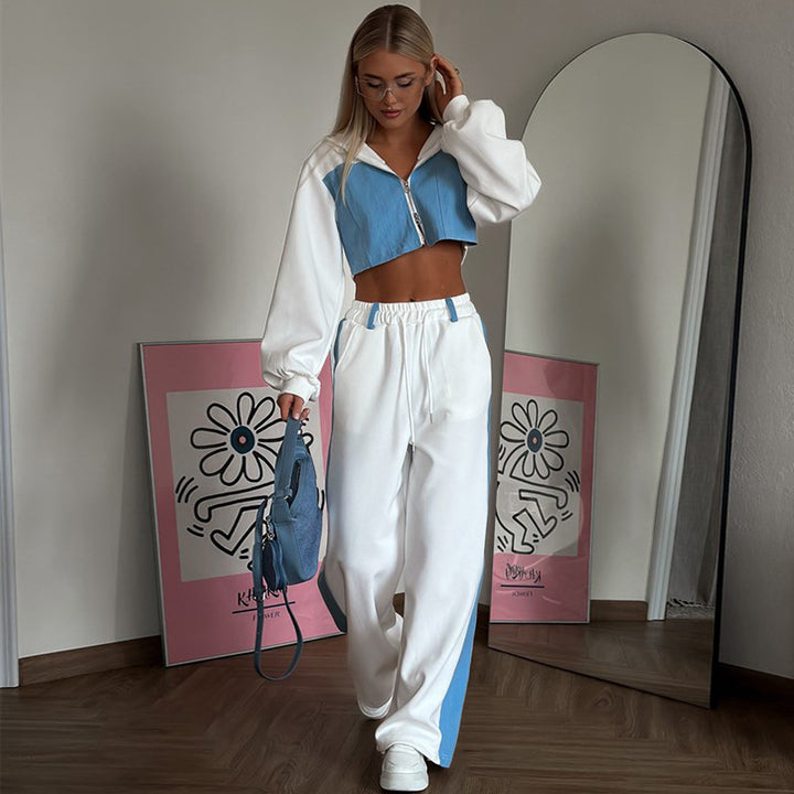 Damen Sportliches Cropped-Set mit farblich abgestimmten Akzenten Drune