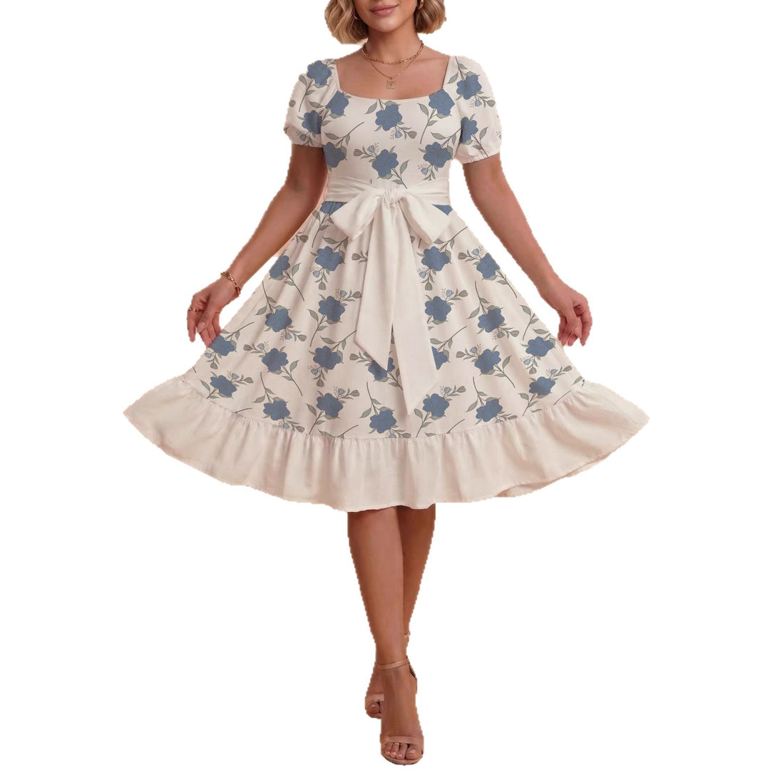 Damen Blumenkleid mit taillierbarem Gürtel und voluminösen Ärmeln Drune