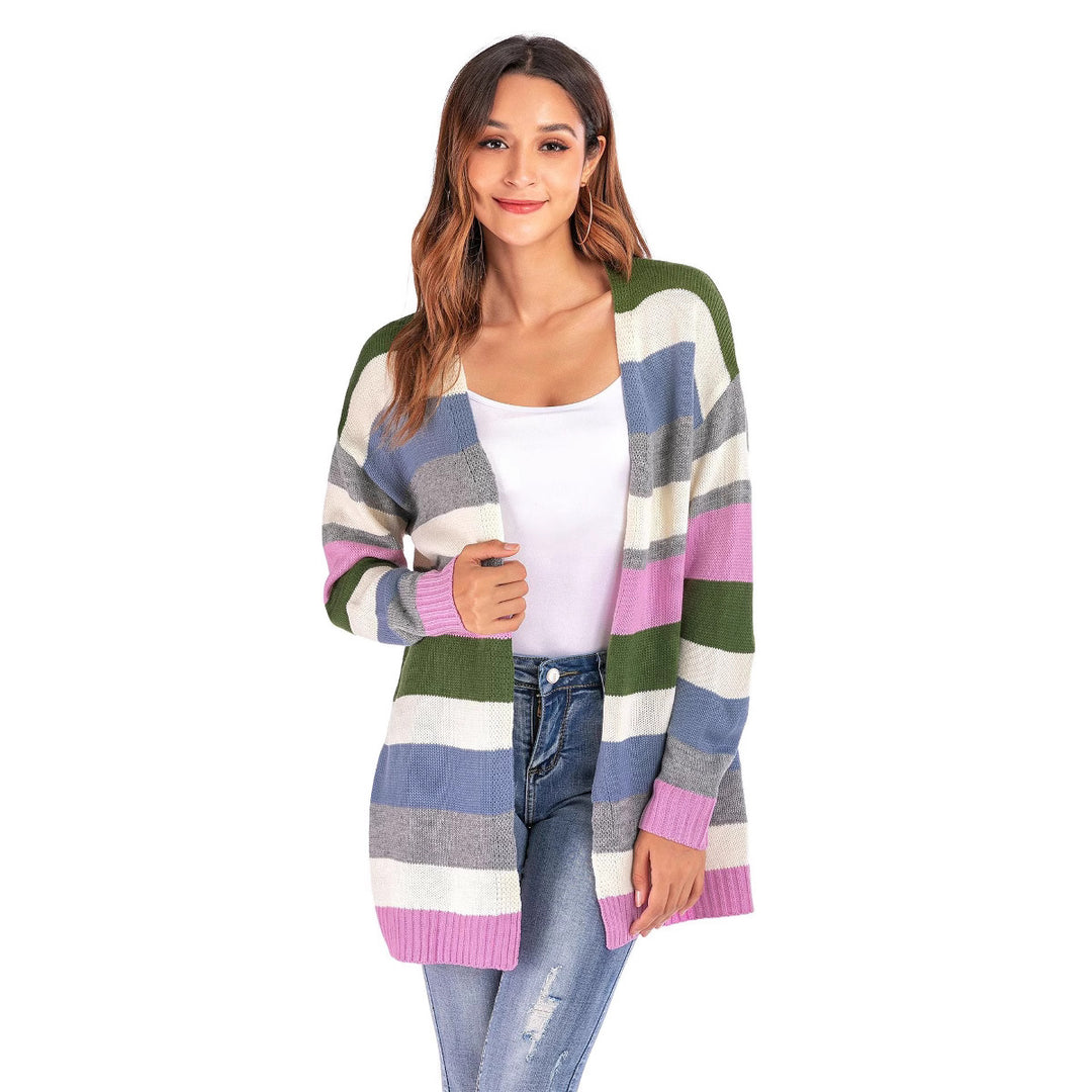 Damen lässiger Strickcardigan mit modernen Streifen Drune