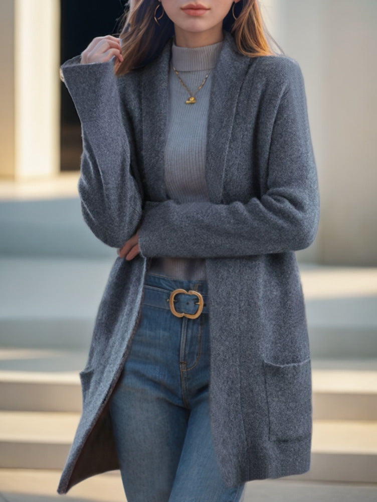Damen Kuscheliger Strickmantel mit offenem Schnitt und praktischen Taschen Drune