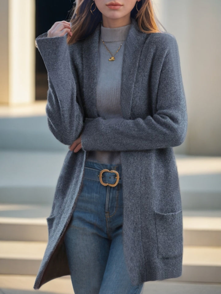 Damen Kuscheliger Strickmantel mit offenem Schnitt und praktischen Taschen Drune