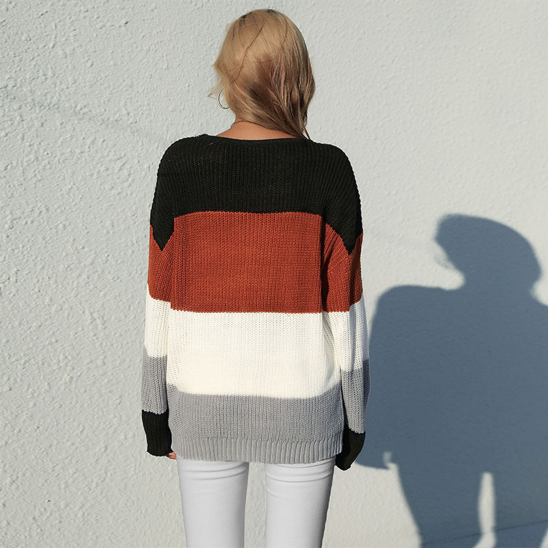 Damen lässiger Strickpullover mit modernem Farbblock-Design Drune