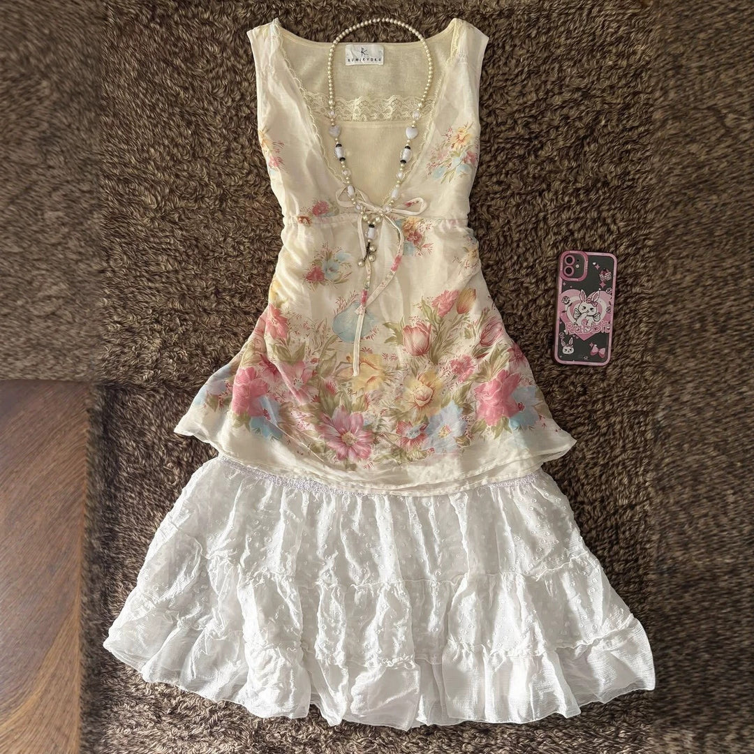 Damen Verspieltes Blumentop Drune