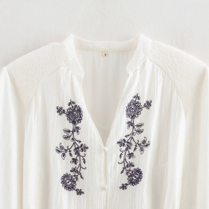 Damen elegante Bluse mit floralem Stickereidetail Drune