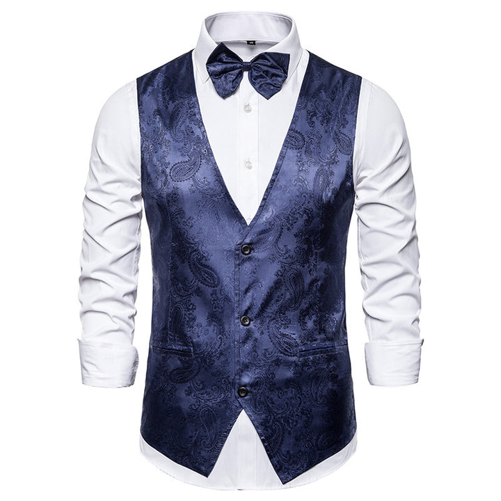 Herren nan taillierte Satinweste mit ornamentalem Jacquardmuster, V-Ausschnitt und drei Knöpfen Drune