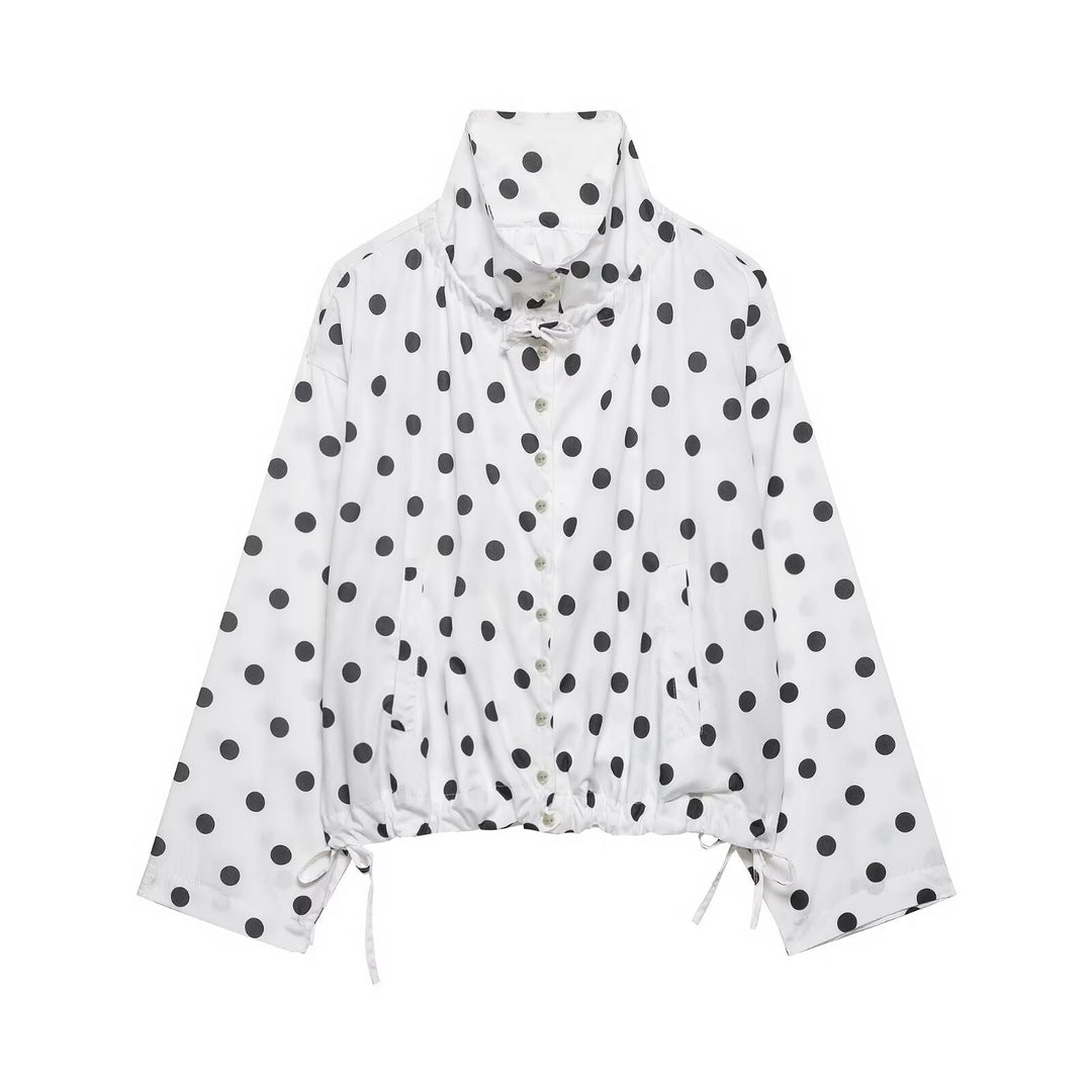 Damen nan leichte gepunktete Windbreaker-Jacke mit Tunnelzug und Stehkragen Drune
