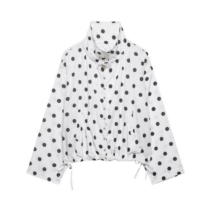 Damen nan leichte gepunktete Windbreaker-Jacke mit Tunnelzug und Stehkragen Drune