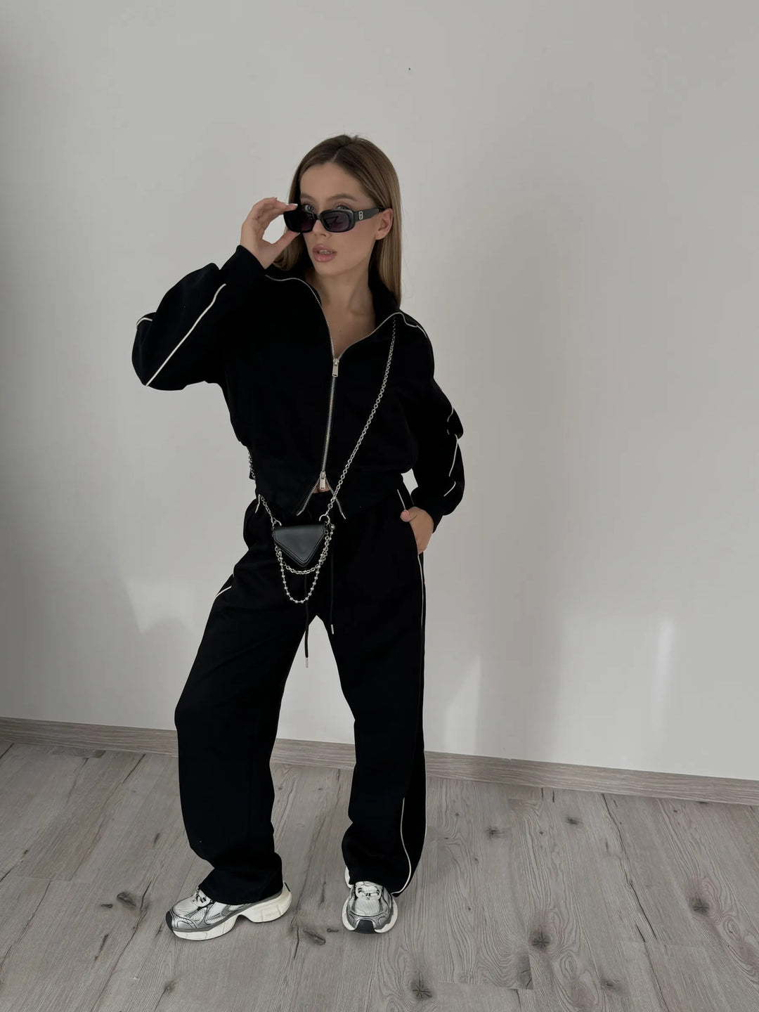 Damen modisches Sport-Fleece-Set mit hochwertigem Reißverschluss und elastischen Bündchen Drune