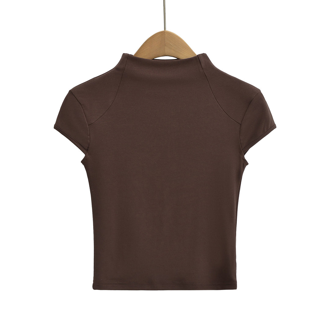 Damen hochwertiges Kurzarm-T-Shirt mit Stehkragen und figurbetontem Schnitt Drune