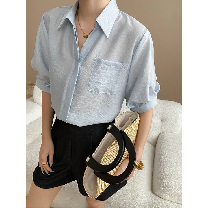 Damen lässige Oversized-Hemdbluse mit Brusttasche Drune