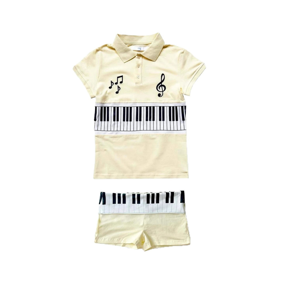 Damen Poloshirt und Shorts Set mit musikalischem Design Drune