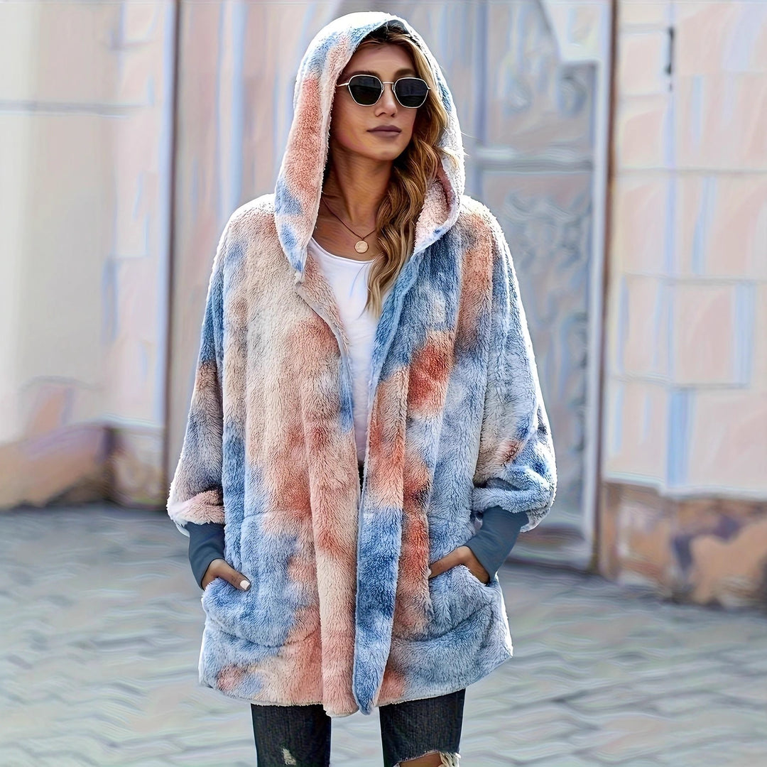 Damen flauschige Kapuzenjacke mit modernem Farbverlauf Drune