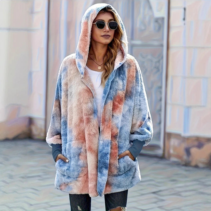 Damen flauschige Kapuzenjacke mit modernem Farbverlauf Drune