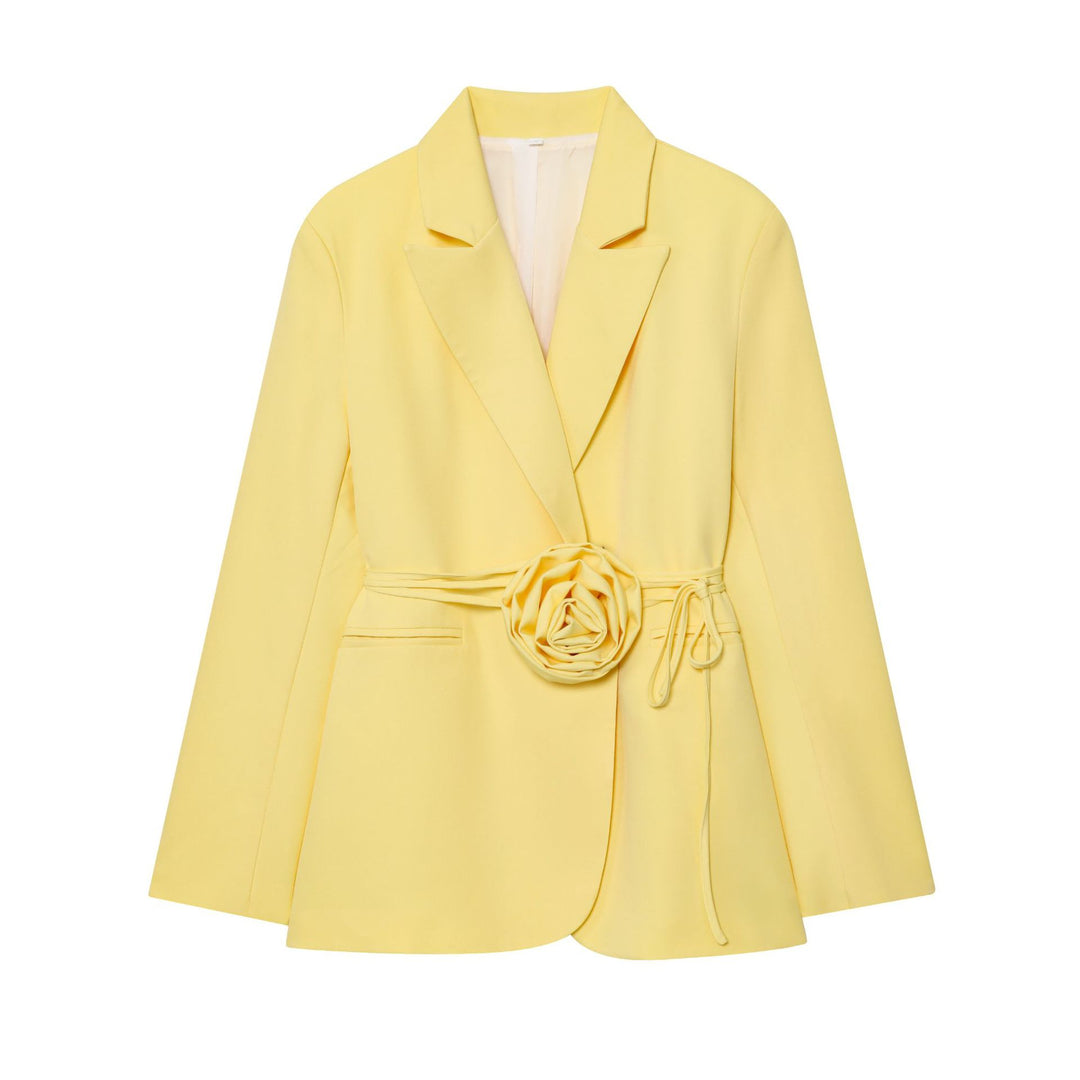 Damen nan taillierter Blazer mit dekorativer Rosenapplikation und Bindegürtel Drune