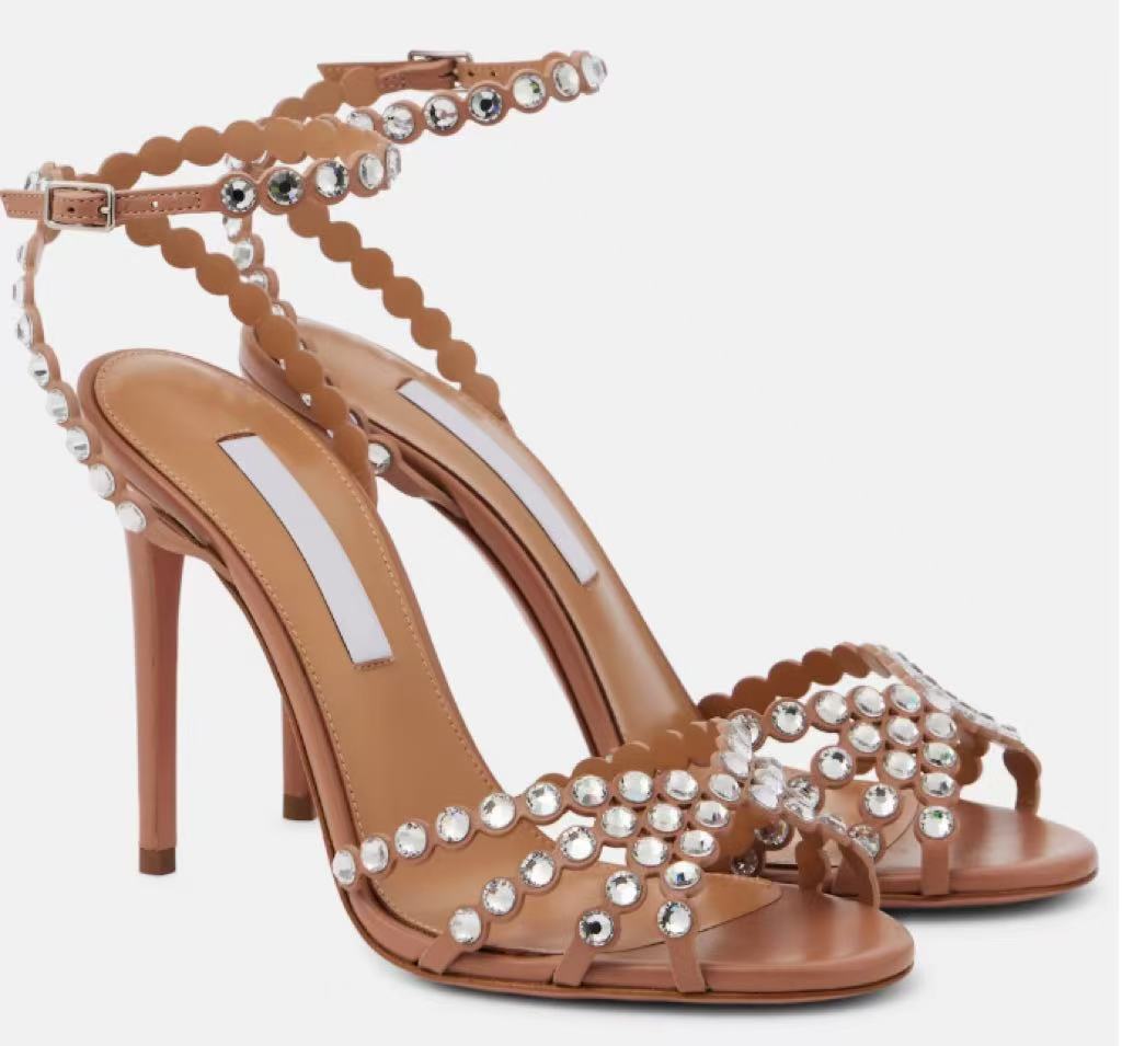 Damen atemberaubende High-Heel Knöchelriemen Sandalen mit dekorativen Perlenakzenten Drune
