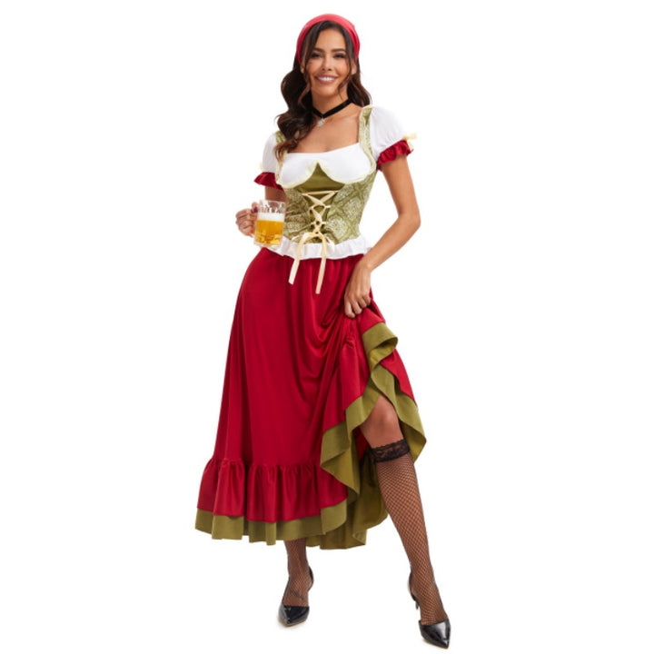 Damen nan sexy bayerisches Dirndl Kostüm mit geschnürtem Mieder Puffärmeln und mehrlagigem Stufenrock Drune