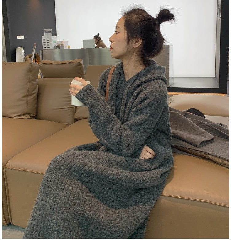 Damen Strickpullover mit Kapuze und Rippstruktur Drune