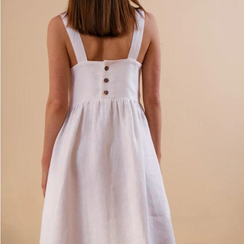 Damen Sommerkleid mit tiefem Rückenausschnitt und Knopfdetails Drune