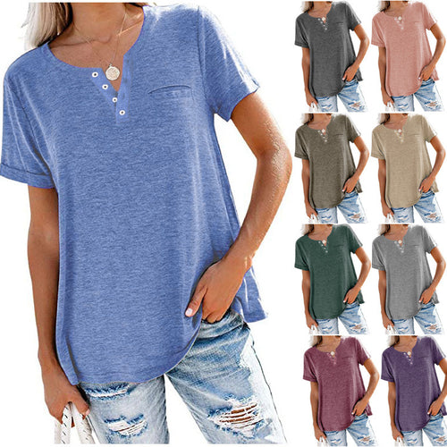Damen Freizeit T-Shirt mit Knopfleiste und Brusttasche Drune