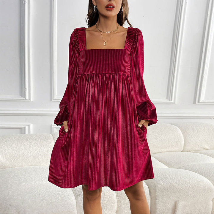 Damen Oversized Kleid mit eleganter Rüschendetail und luxuriösem Cordstoff Drune