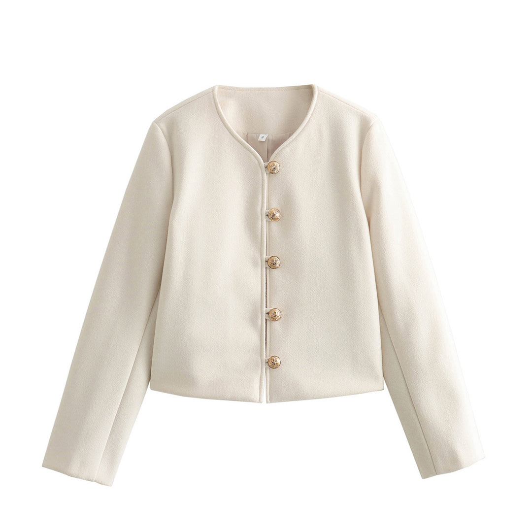 Damen elegante Kurzjacke mit strukturierten Knopfdetails Drune