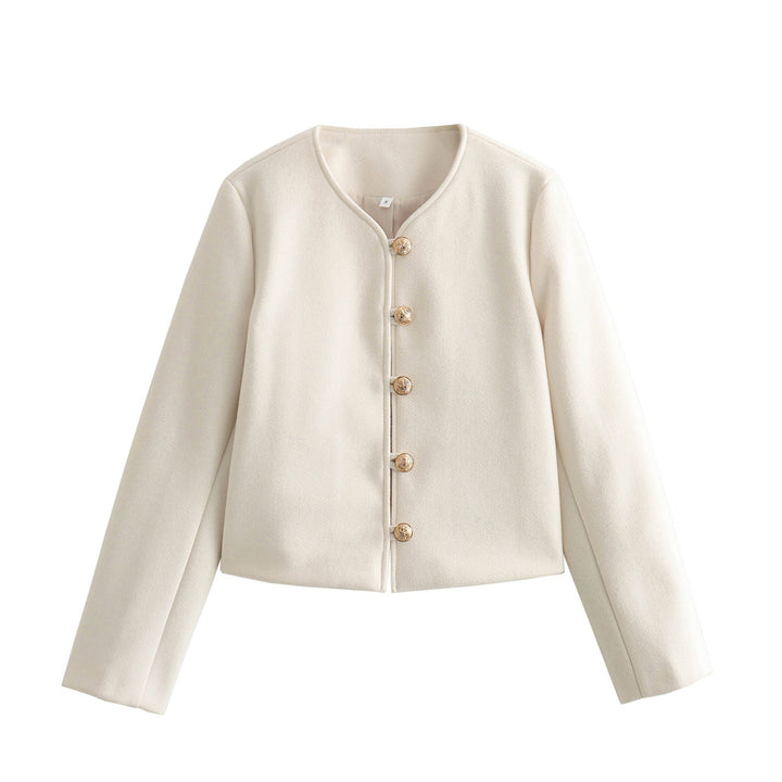 Damen elegante Kurzjacke mit strukturierten Knopfdetails Drune