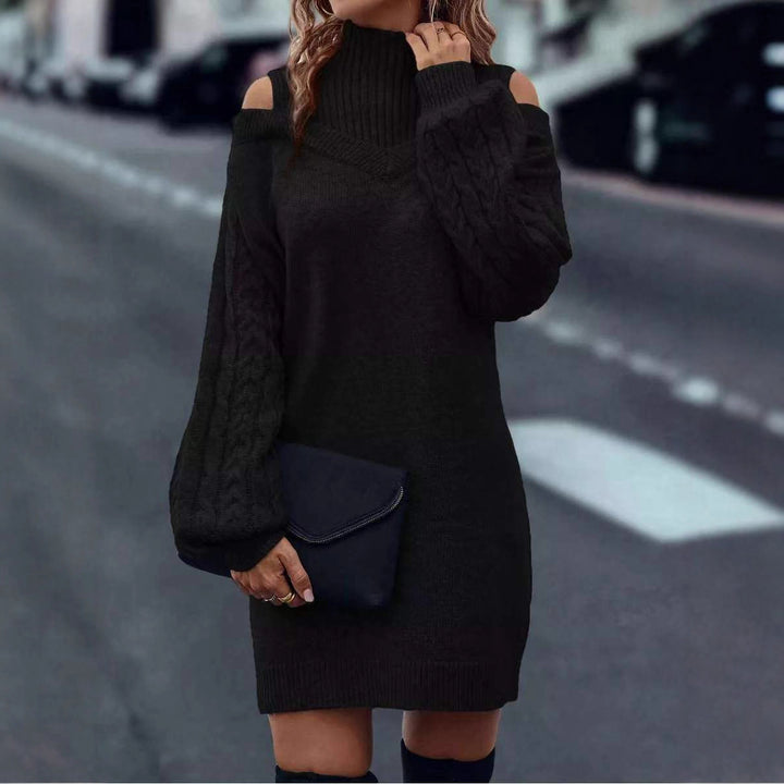 Damen Strickkleid mit off-shoulder Design und komplexer Zopfmusterstruktur Drune