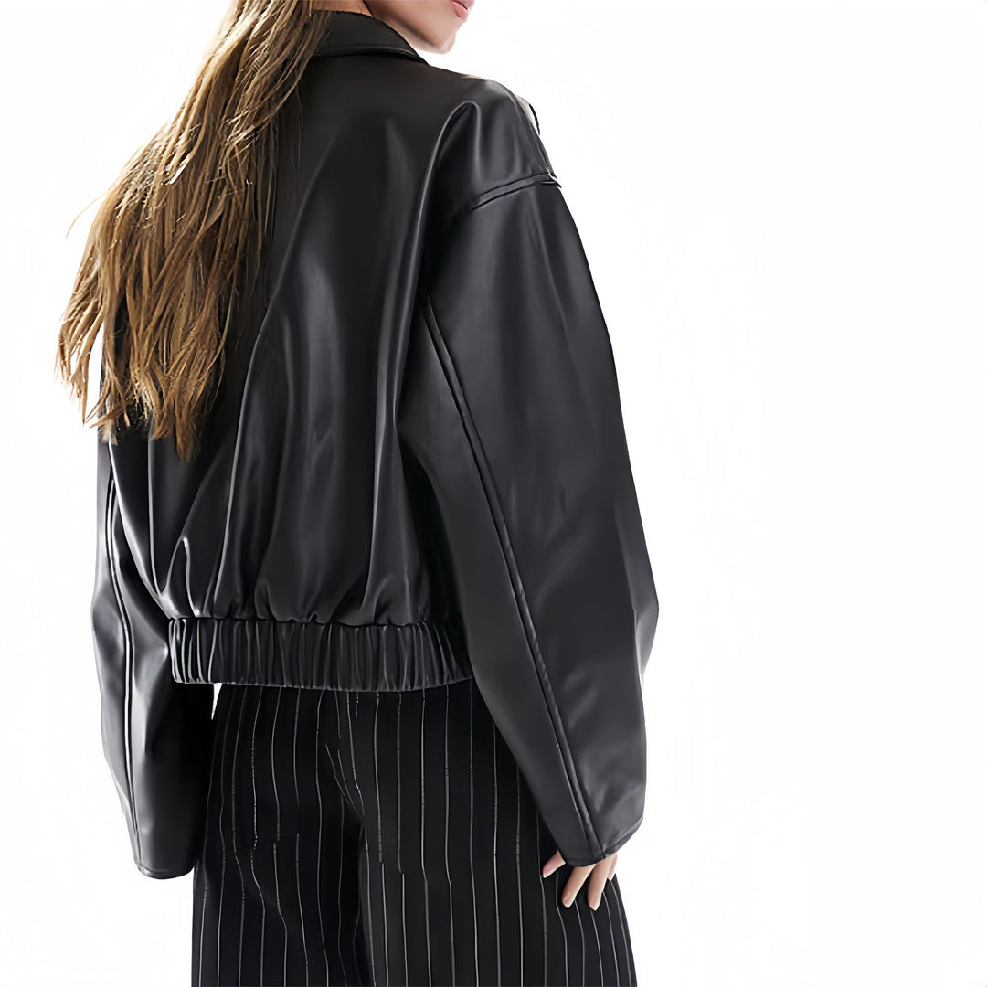 Damen modische Kunstlederjacke mit elegantem Schnitt Drune