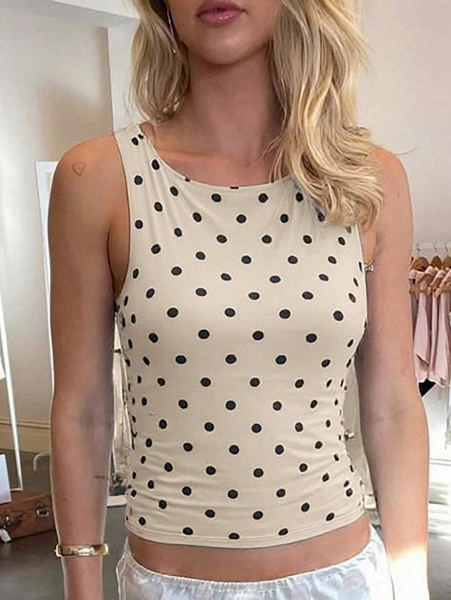Damen ärmelloses Top mit Polka-Dots und figurbetontem Schnitt Drune