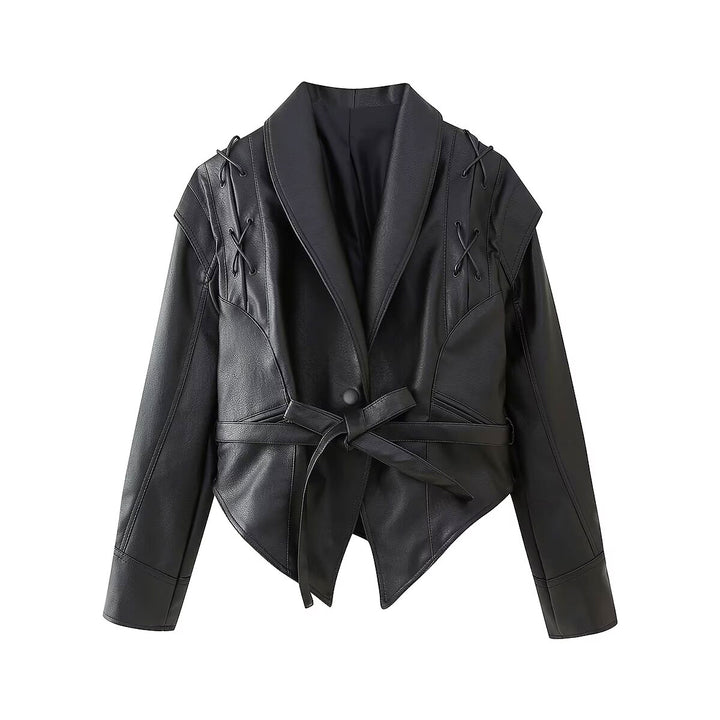 Damen Bikerjacke mit raffinierten Schnürdetails und tailliertem Schnitt Drune