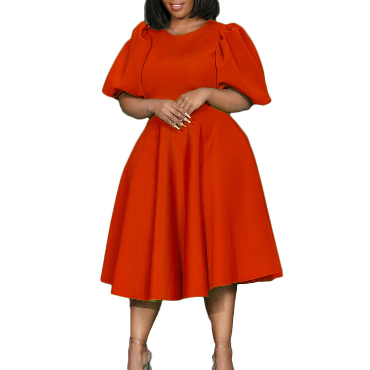 Damen Midi-Kleid mit voluminösen Puffärmeln und schwingendem Rock Drune