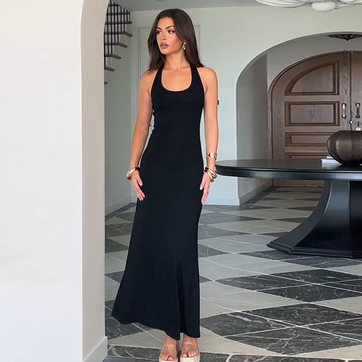 Damen bodenlanges Sommerkleid mit figurbetontem Schnitt und elegantem U-Boot-Ausschnitt Drune