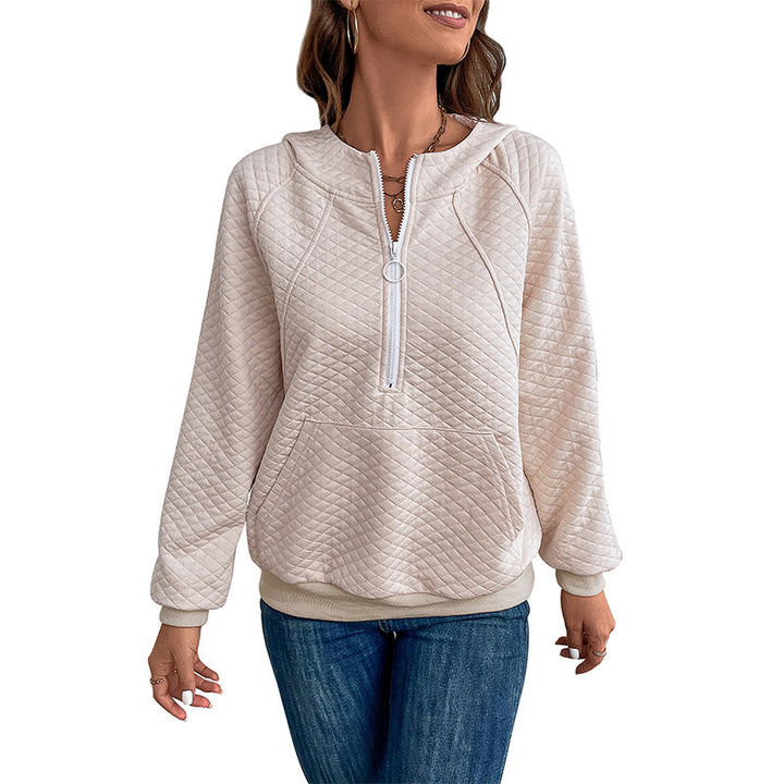Damen modischer Sweatpullover mit Reißverschluss und Piqué-Muster Drune