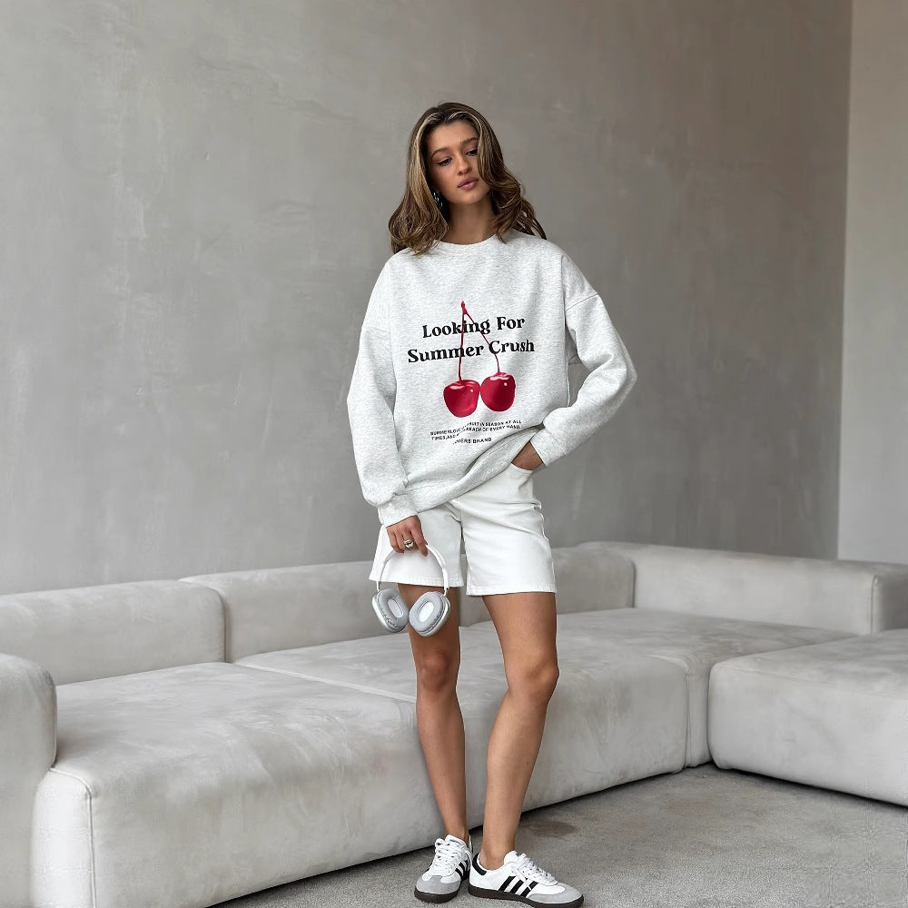 Damen lässiger Sweatshirt mit überschnittenen Schultern und weichem Innenfutter Drune